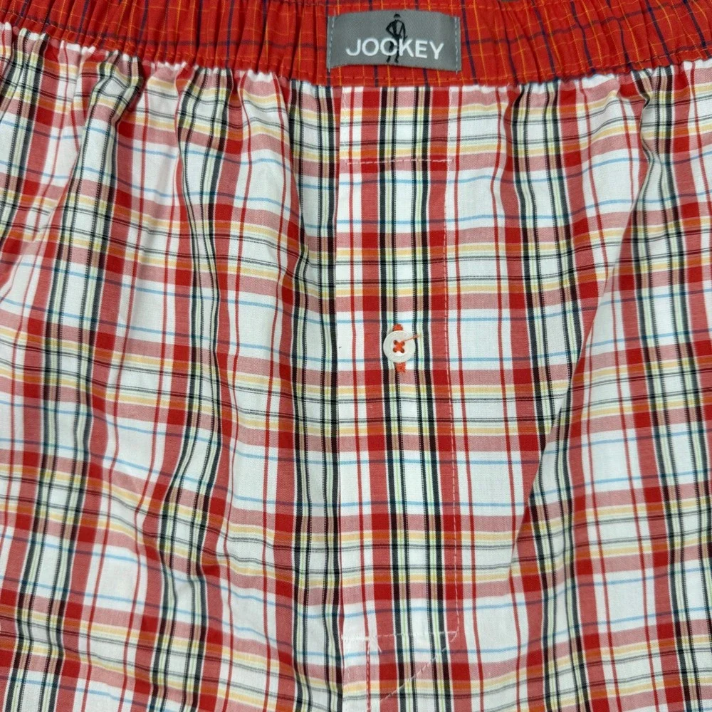 Jockey Woven Boxers‎ Mens Large Red White Plaid Cotton Button Fly Underwear